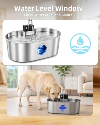8L 270oz Cordless Stainless Steel Dog Water Fountain Pet Fountain