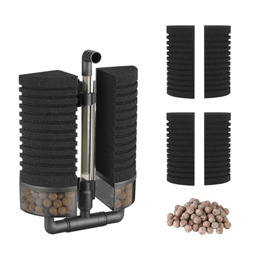 Aquarium Filter Sponge Fish Tank Quiet Bubble Filter with 4 Sponges and 1 Bag of Filtered Ceramic Balls for Salt Water and Fresh Water