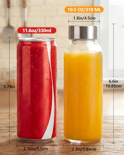 10.5 oz Glass Juice Bottles with Stainless Steel Lids (4 Count)