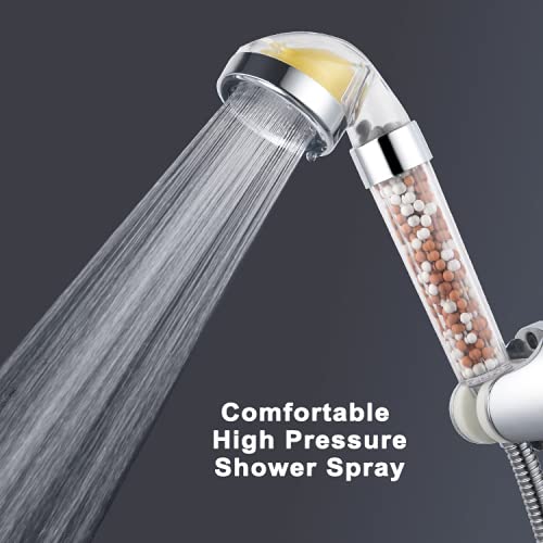 Vitamin C Filter High Pressure Handheld Shower Head with Bracket and Metal Hose Purifying Hard Water Softener Chlorine Flouride Filter Aroma Showerhead Fresh Dry Skin & Hair Loss