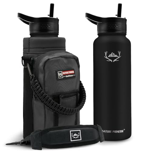 40 oz Insulated Water Bottle with Carrier Bag & 3 Lids