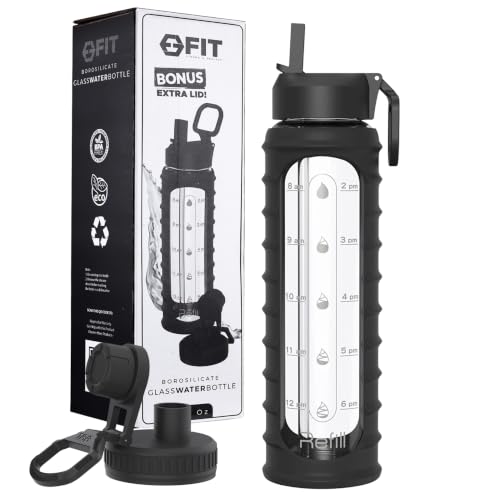 32 oz Glass Water Bottle with Time Marker