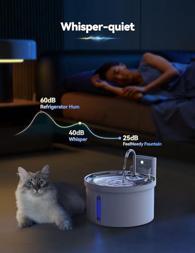 Wireless Cat Water Fountain [Water & Battery Separation] FEELNEEDY Automatic Pet Water Dispenser with Motion Sensor