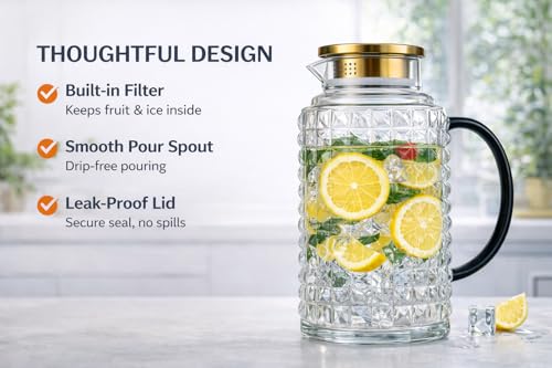 2 Pack 68oz 2L Glass Pitchers with Lids (2 Count)