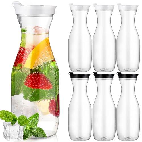 6 Pcs Plastic Water Carafe with Lid 32 Oz Clear (6 Count)