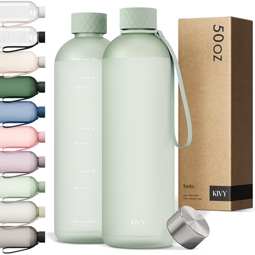 Large Water Bottle 50oz [Lightweight & Shatterproof] Fits Backpack & Cupholder for Travel