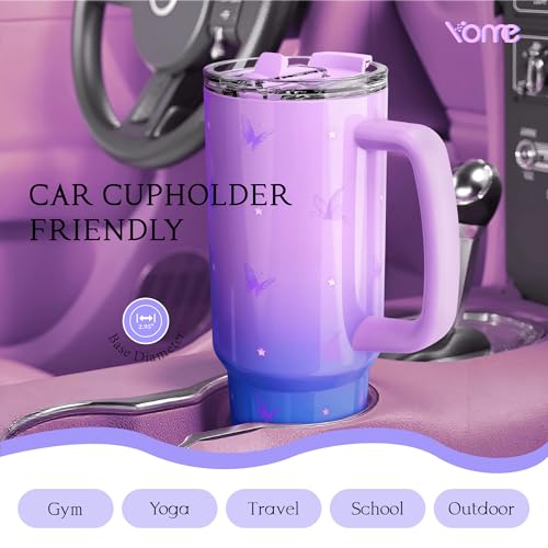 40 oz Butterfly Tumbler with Handle and Flip Straw for Women