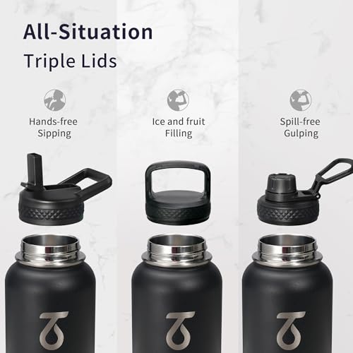 Water Bottle Insulated 40 oz with 3 Lids