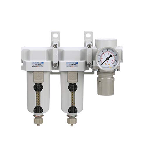 SAU430-N06G-MEP Three Stage Air Drying System Particulate Air Filter, Coalescing Filter, Air Pressure Regulator Combo 3/4" NPT - Metal Bowl, Manual Drain, Bracket, Gauge
