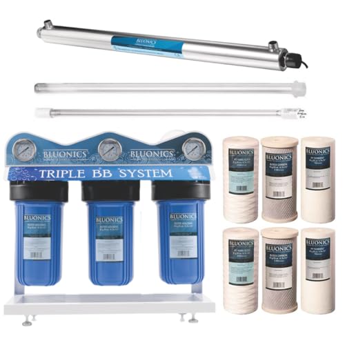 Complete Whole House Well Water Filtration System 12 GPM 55W UV Purifier with Triple 4.5"x10" 55W UV