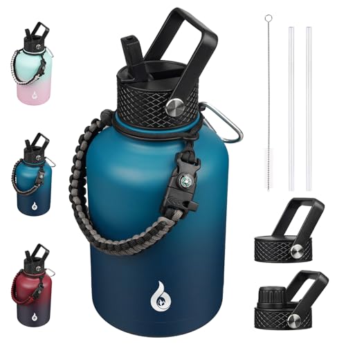 50oz Insulated Water Bottle with Straw Lid Stainless Steel Water Jug