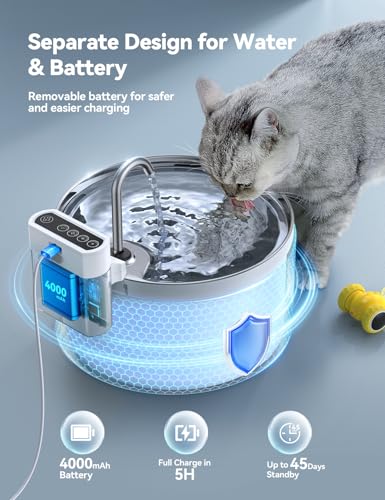 Wireless Cat Water Fountain [Water & Battery Separation] FEELNEEDY Automatic Pet Water Dispenser with Motion Sensor