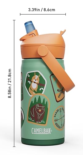 Thrive Flip Straw Kids Bite Valve Stainless Steel Water Bottle Camp Badges