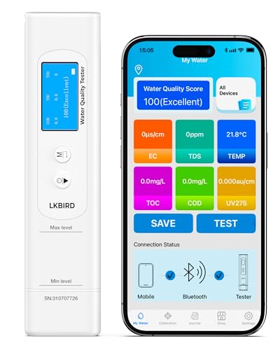 6-in-1 Smart Water Tester for Drinking Water with APP Monitoring, Digital Water Testing Kit for TDS Meter, EC, Temp, TOC, COD, UV275, Professional Water Tester for Home, Well, Tap & Outdoor