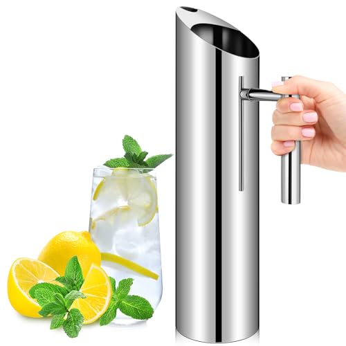 Stainless Steel Water Pitcher 70oz Modern Metal Pitcher with Ice Guard Silver Carafe Drink with Handle or Iced Hot Drink Tea Juice Coffee Beer