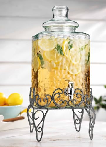2.5 Gallon Classic Hammered Glass Beverage Dispenser with Elegant Stand