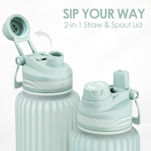 Stripe Stainless Steel Water Bottle with Strap 32oz