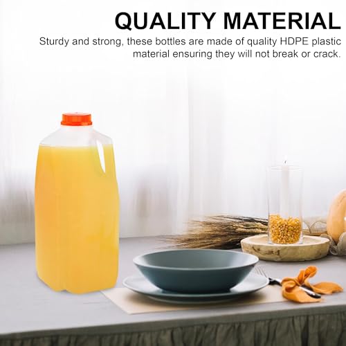 64 Oz HDPE Plastic Juice Bottles with Orange Tamper Evident Caps by MT Products (6 Count)