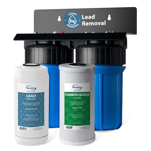 WGB21B-PB 2-Stage Whole House Water Filtration System w/ 10” x 4.5” Carbon Block FC15B and Lead Reducing Filter FCRC15B, 1" Inlet/Outlet Ports