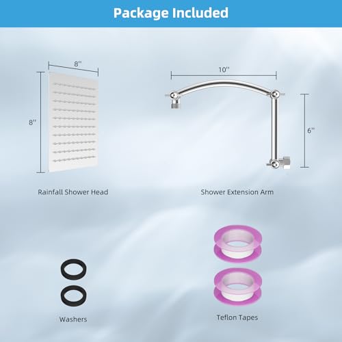 All Metal 8'' Rain Shower Head with 16'' Extension Arm