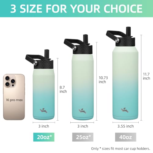 20 oz Insulated Stainless Steel Water Bottle with 3 Lids