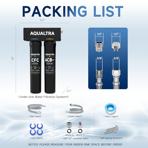 USF-2B-15 Slightly Alkaline Under Sink Filter System, 28K Gal, Reduce PFOA, PFOS, Chlorine, Lead, Mercury, Chloramine, Fluoride, Microplastics Particles, Bad Taste & Odor