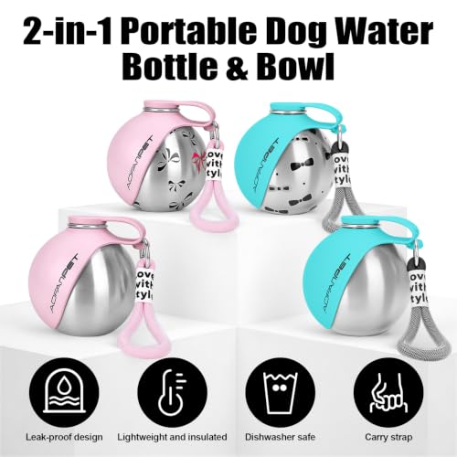 Portable Dog Water Bottle 10oz Stainless Steel Travel Dog Water Dispenser with Bowl No
