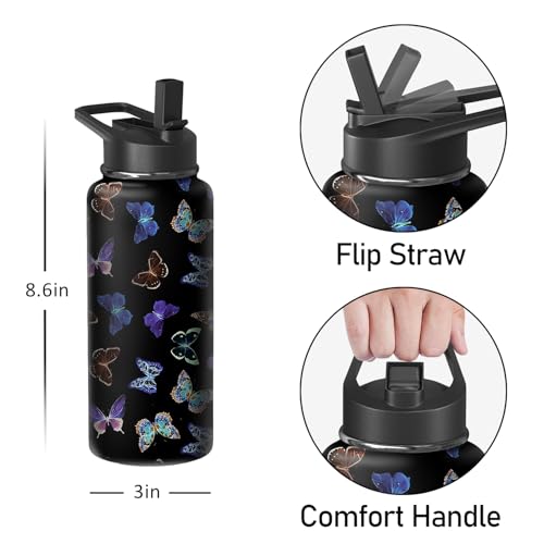 18oz Butterfly Water Bottle with Handle and Flip Straw