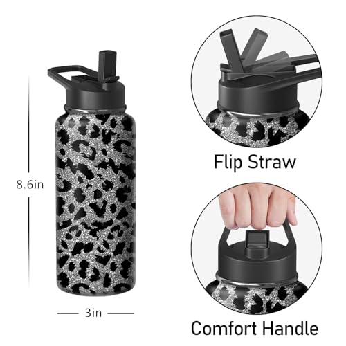 18oz Leopard Water Bottle with Handle and Flip Straw