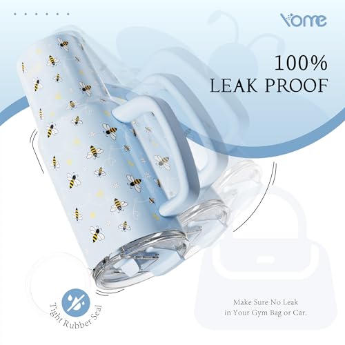 40oz Blue Bee Tumbler with Handle and Flip Straw