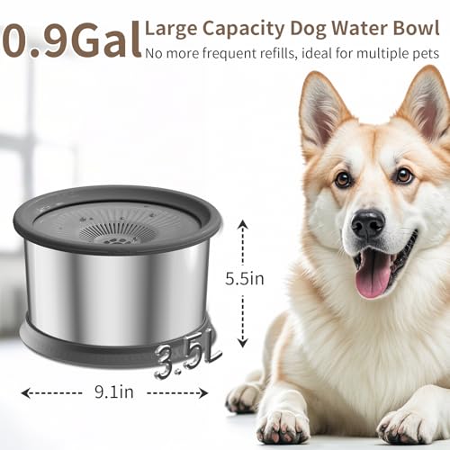 3.5L Dog Water Bowl No Spill 118oz Stainless Steel Water Bowl for Dogs No Splash Slow Water Feeder with Anti