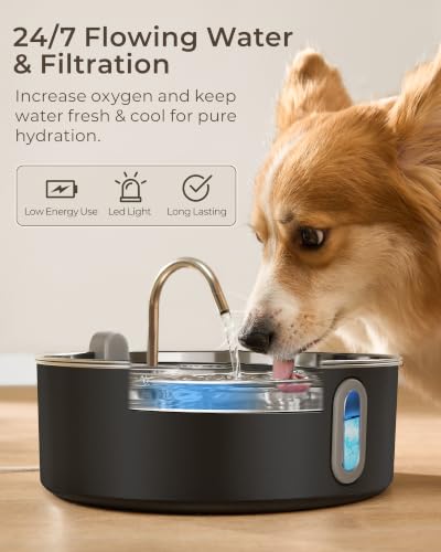 7L 236oz Stainless Steel Large Dog Water Fountain Matte Black