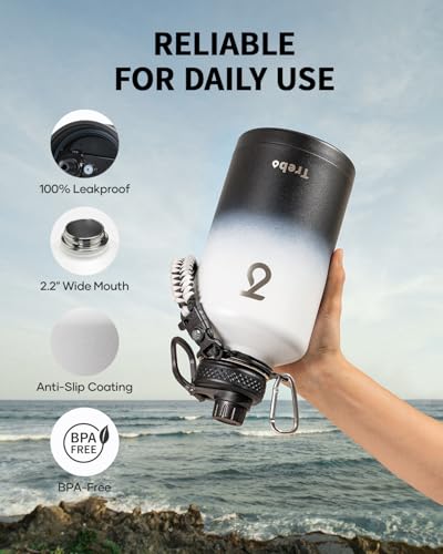 64 oz Water Bottle Stainless Steel with 3 Lids