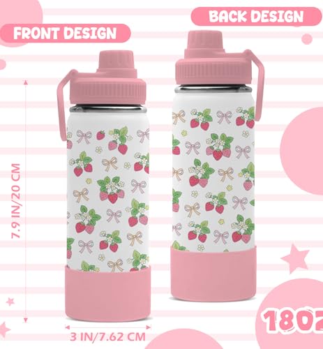 18oz Strawberry Water Bottle with 2Lids