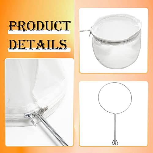 Ultra Fine Mesh Strainer Bag Reusable Food Grade Filter Zipper Bags with Stainless Steel Handle for Filter Coffee Tea Milk Juice Oil (4 Count)
