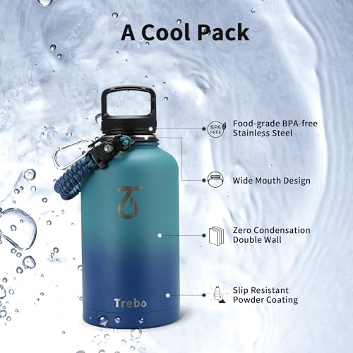 64 oz Water Bottle Stainless Steel with 3 Lids