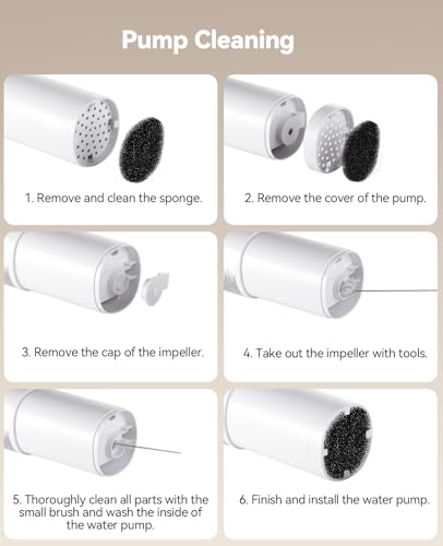 6 Pack Cordless Dog Water Replacement Filters & 6 Packs Pump Filters Sponges Compatible with Battery Operated Stainless Steel 8L Dog Water Fountain
