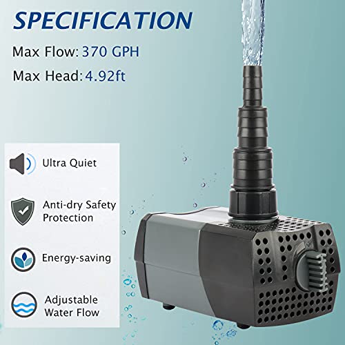 HSUP-1400F) Submersible Water Pump With Fountain Jets - Pond Pump - Submersible Pump - Water Fountain Pump - Aquarium Pump