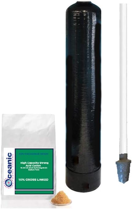 Replacement Water Softener Tank + Pre-loaded 10% Cross Linked Cation Resin and Riser Tube | 12" x 52" - 2.0 Cubic Ft | 64,000 Grain
