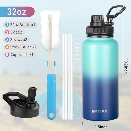 32oz Metal Sports Insulated Water Bottle with 2 Lids