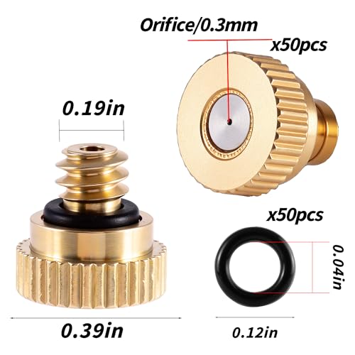 50 Pack Brass Misting Nozzles with 50Pc Misting Nozzles O Ring (100 Count)