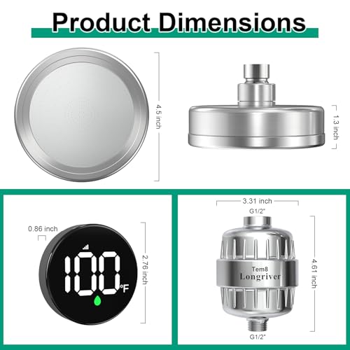 Tem8 Luxury Filtered Shower Head with Temperature Display