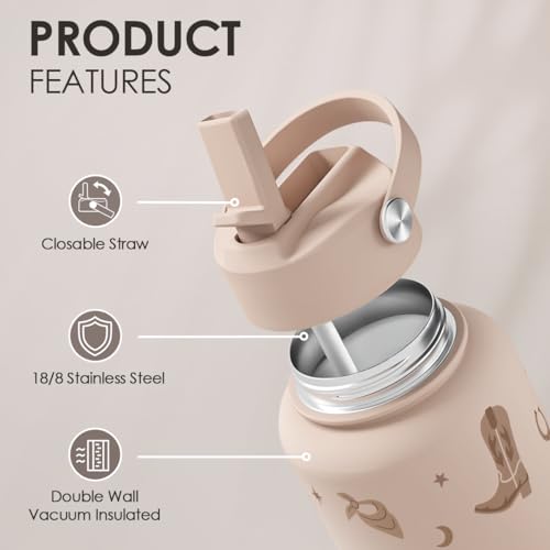 Western Cowgirl Water Bottle 32oz Stainless Steel with Lid