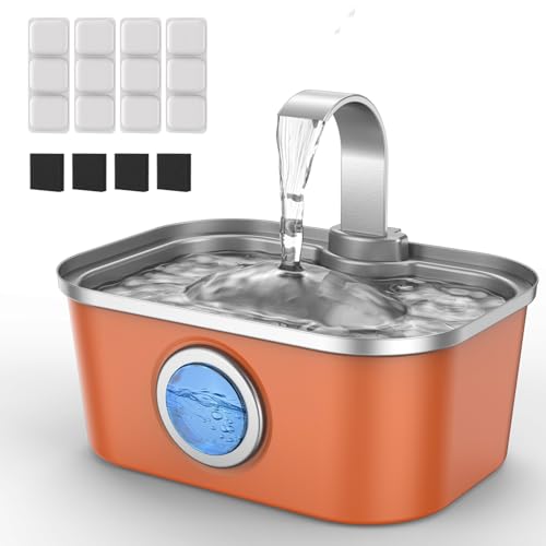 Automatic Stainless Steel Water Fountain for Cat & Dog in Amber Orange 124oz (124 Fl Oz)