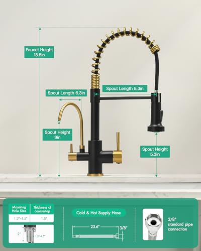 3 in 1 Kitchen Faucet with Pull Down Sprayer Black and Gold
