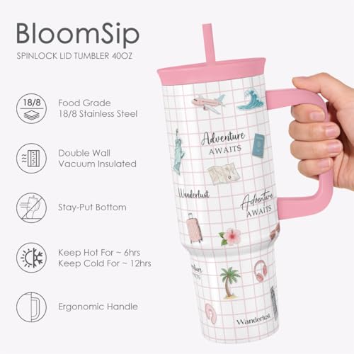 Travel Lover Stainless Steel Locking Lid Silicone Straw Tumbler with Handle 40oz