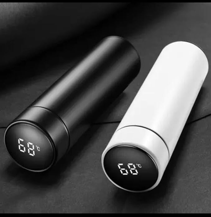 Smart stainless steel water bottle, 500ML at the best price, led temperature reader, double wall, modern, sandy, excellent steel quality (BLACK)