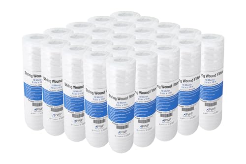 String Wound Sediment Water Filter Cartridge Standard 2.5x10" 10 Micron 25 Pack (25 Count)
