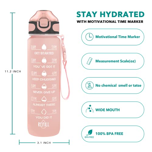 32 oz Water Bottle with Times to Drink and Straw