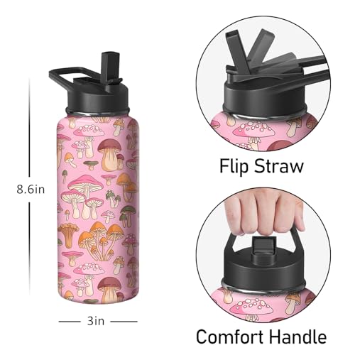 18oz Mushroom Water Bottle with Handle and Flip Straw